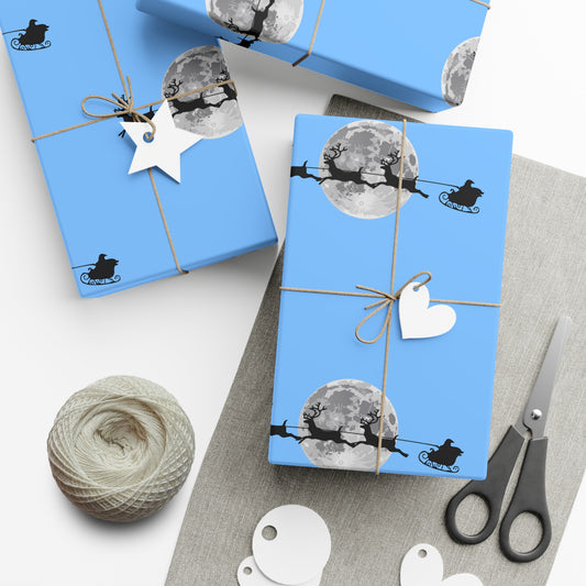 Holiday Gift Wrap Papers/ Blue/Santa in the sky Silhouette