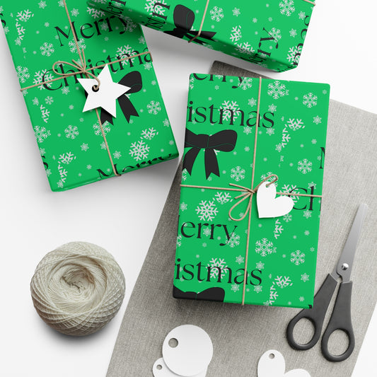 Holiday Gift Wrap Papers/ Merry Christmas /White Snowflakes/Black Bow