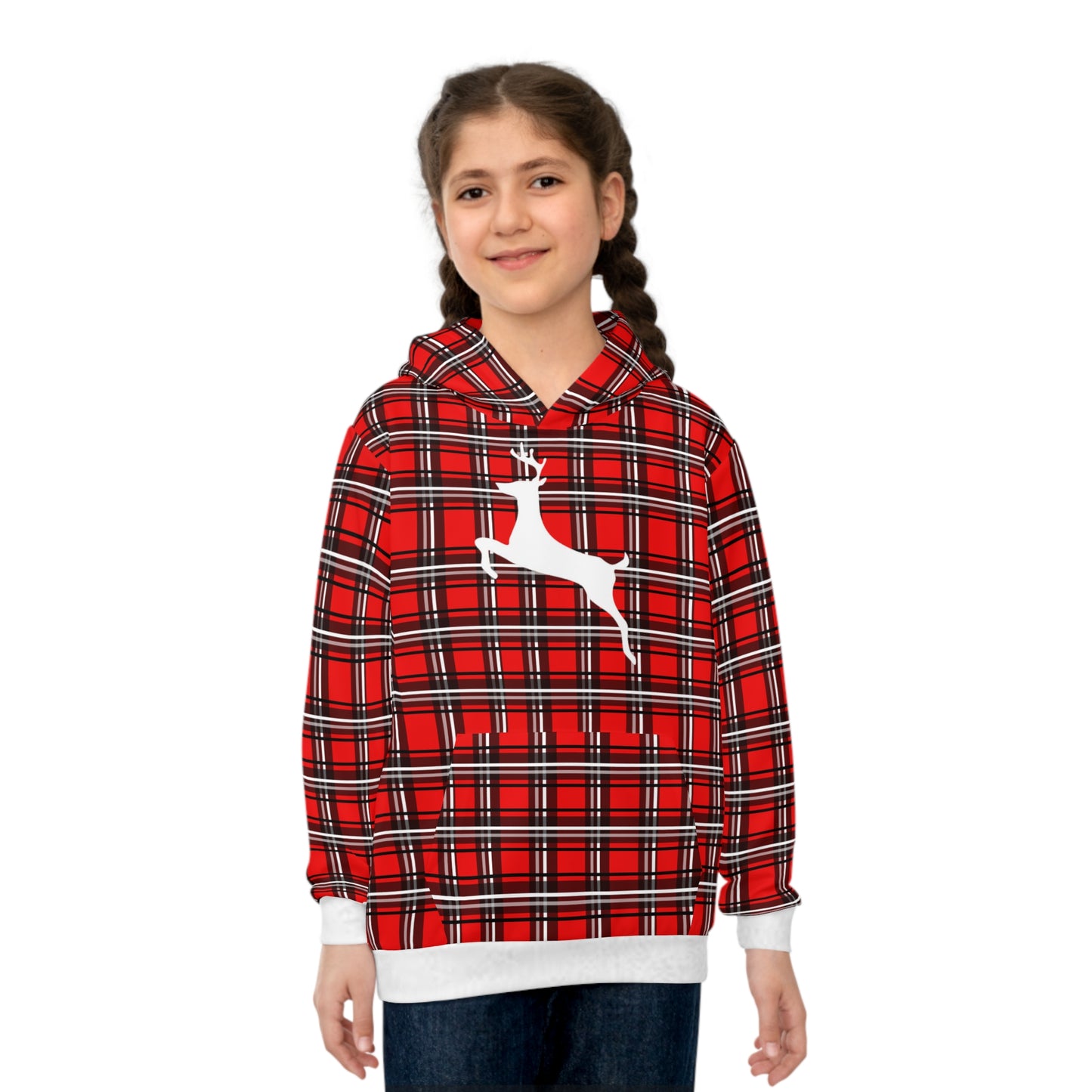 Children's Hoodie (AOP) / White Reindeer/Red/Black/Plaid/Holiday