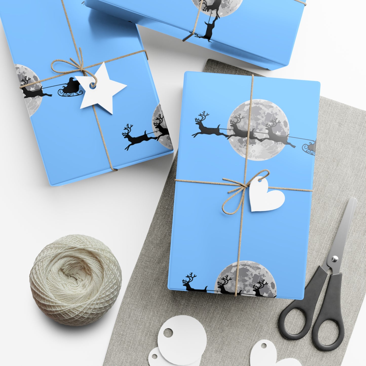 Holiday Gift Wrap Papers/ Blue/Santa in the sky Silhouette