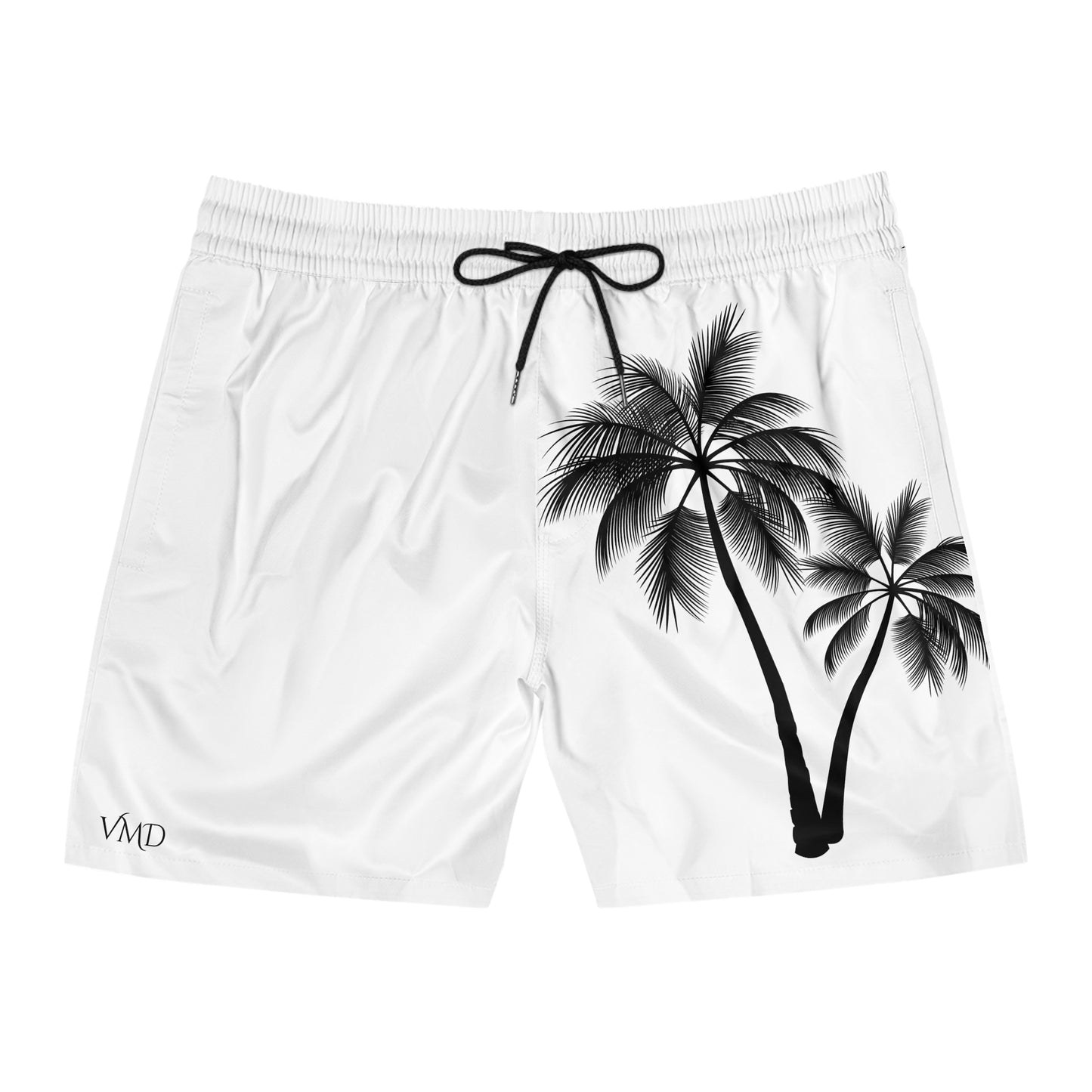 Men's Mid-Length Swim Shorts (AOP)/2 Palm Trees/Black/White