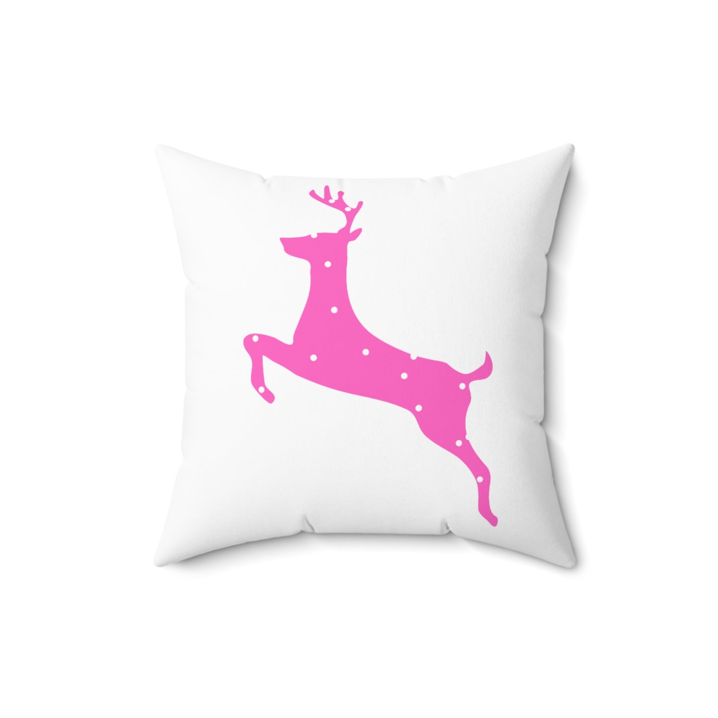 Spun Polyester Square Pillow/Pink Poke a Dot Reindeer/Holiday/White