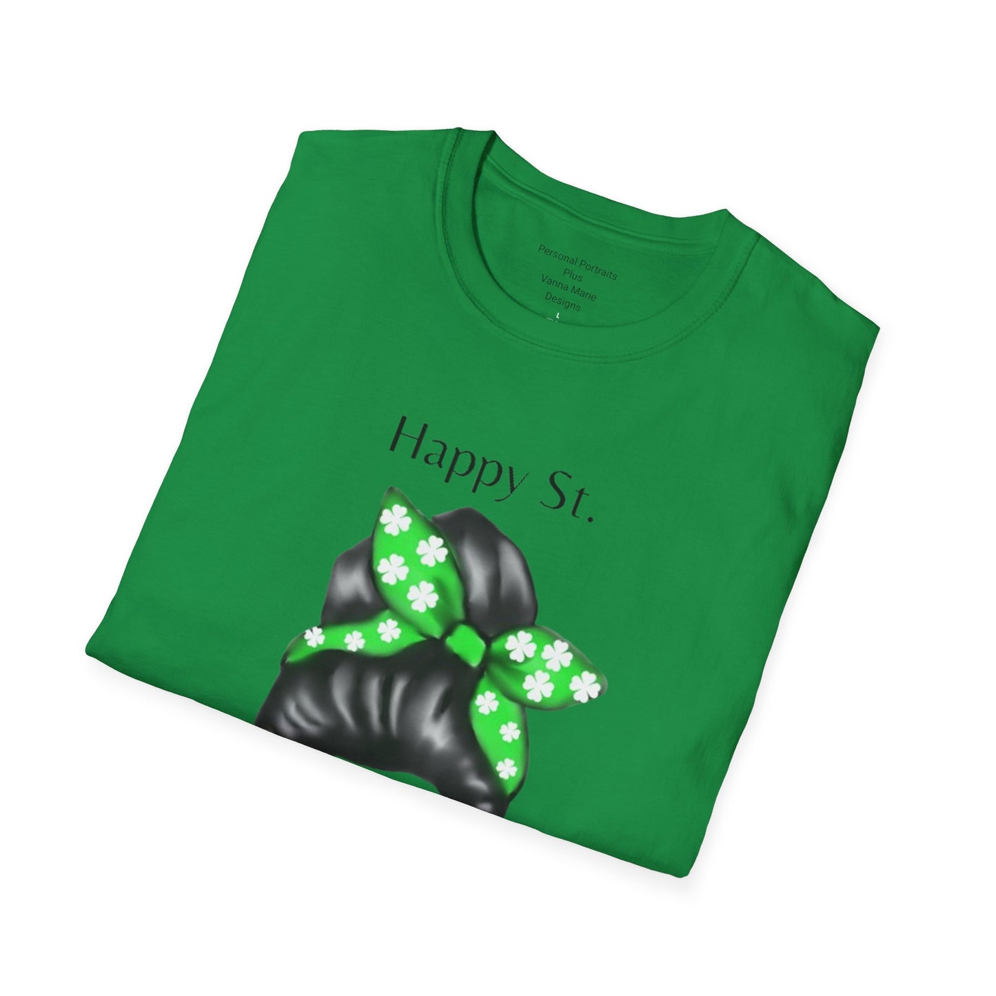 Unisex Softstyle T-Shirt/Happy St. Patricks Day/ Woman/ Brunette/ Green Glasses/Wine Glass