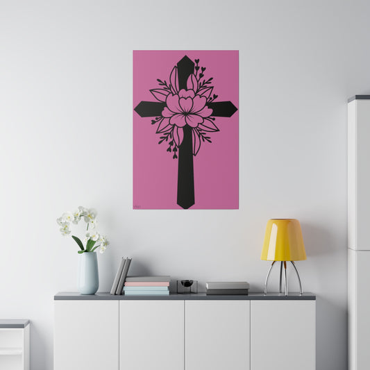 Digital Portrait Print, 0.75"/Floral Cross/Pink BG