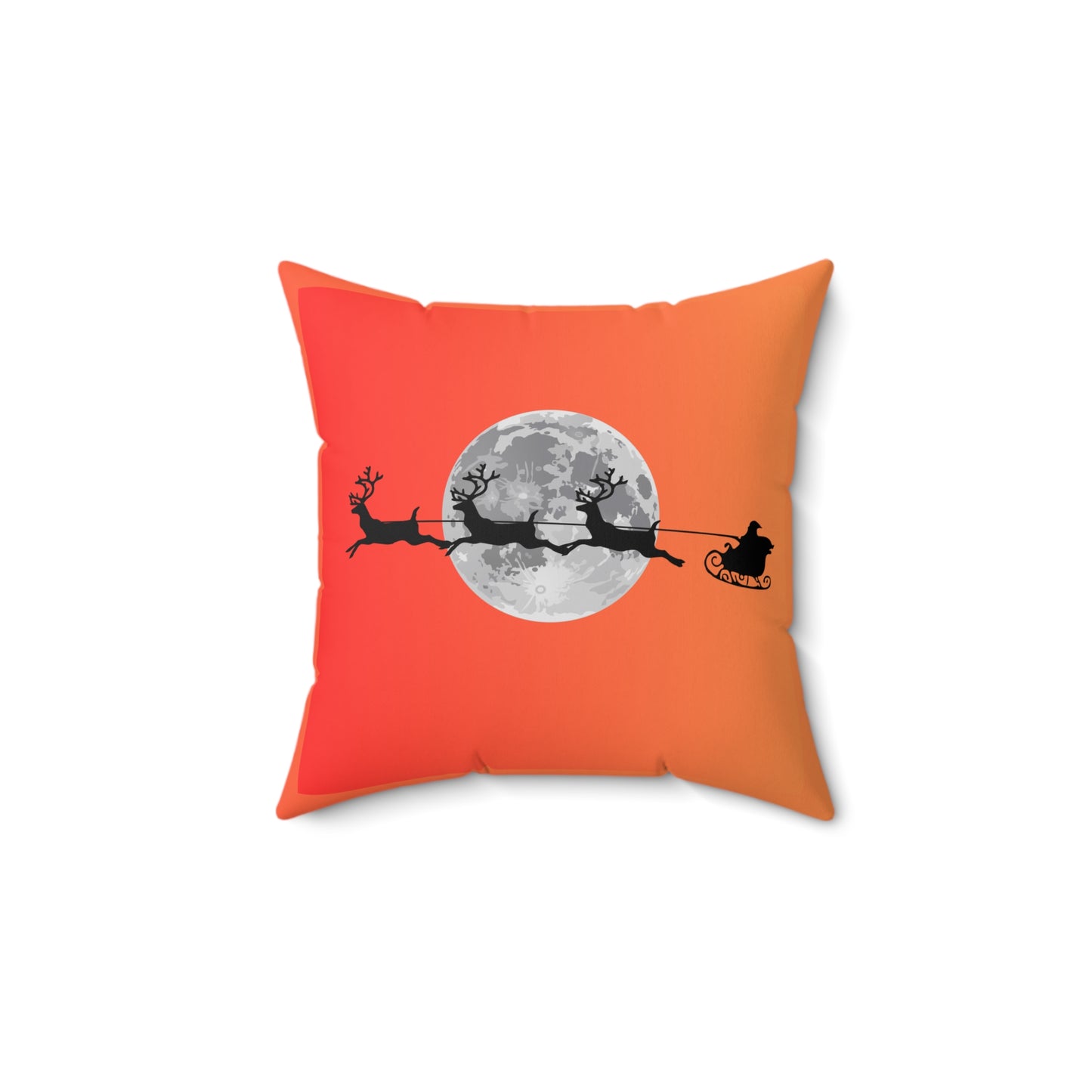 Spun Polyester Square Pillow/Orange Gradient/Santa flying across the moon/Silhouette