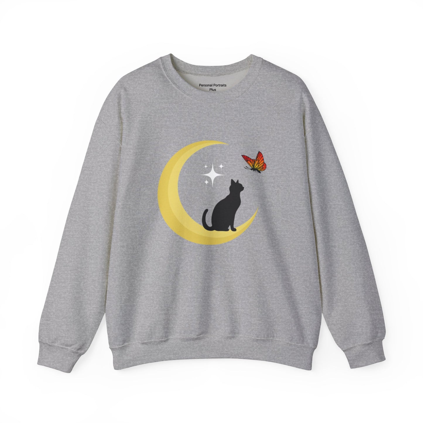 Woman's Heavy Blend™ Crewneck Sweatshirt/ Cat on the moon/White Star/Fall