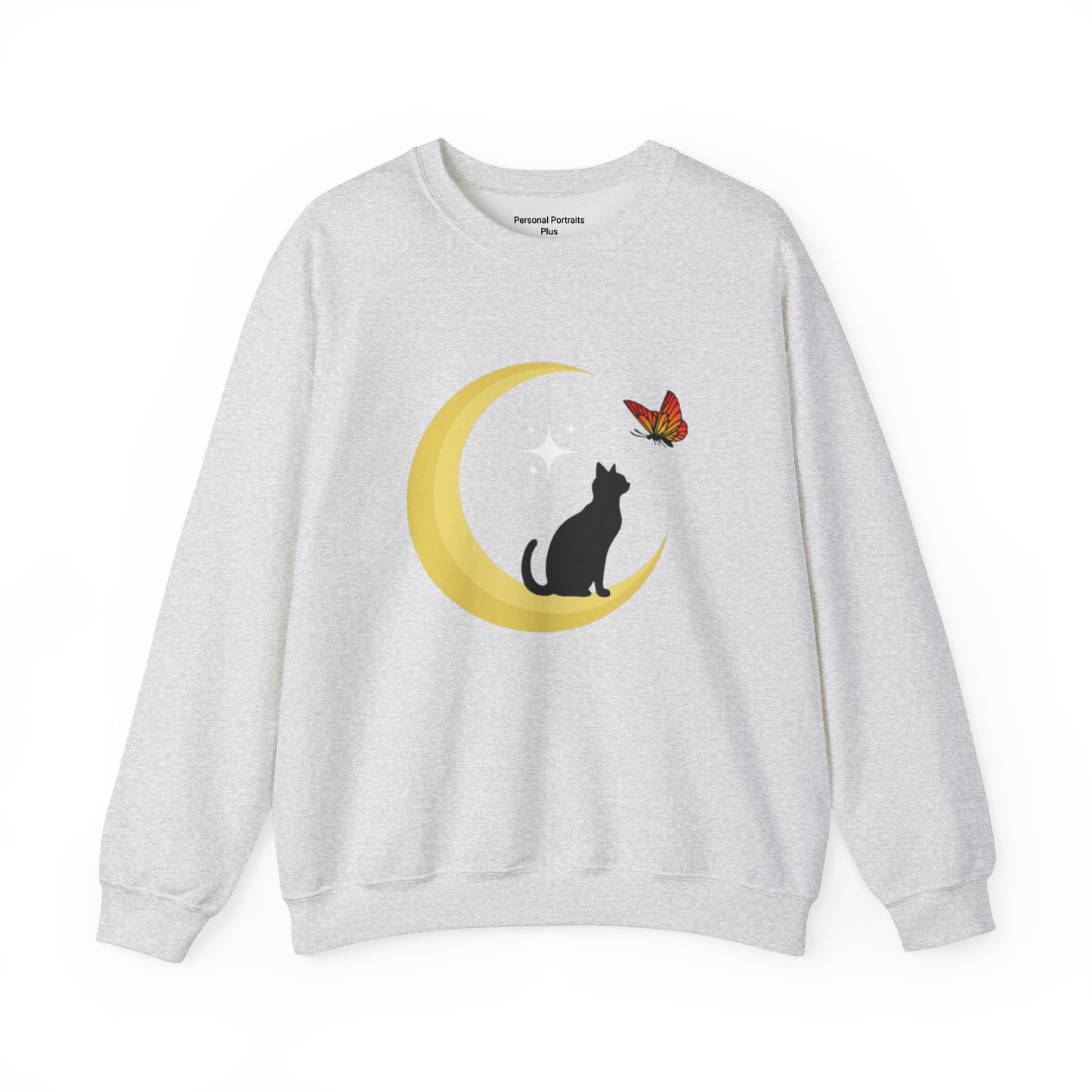 Woman's Heavy Blend™ Crewneck Sweatshirt/ Cat on the moon/White Star/Fall