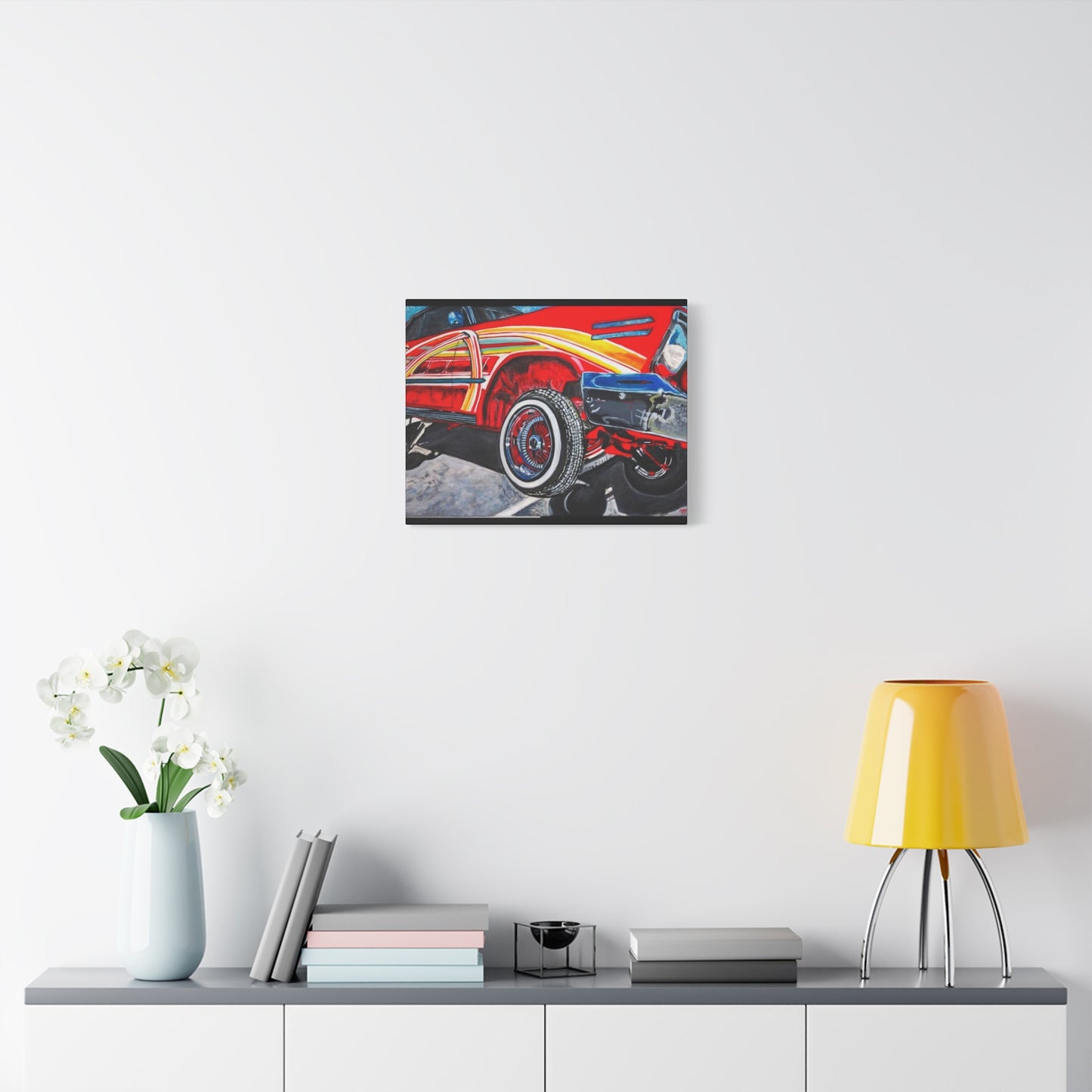 Matte Canvas, Stretched, 1.25" /Acrylic Painted Print/Red Lowrider on Hydraulics