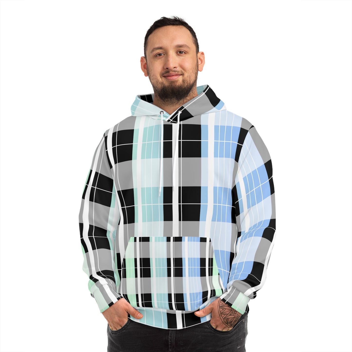 unisex Hoodie (AOP)/ Pastel Plaid/Gradient Green/Blue