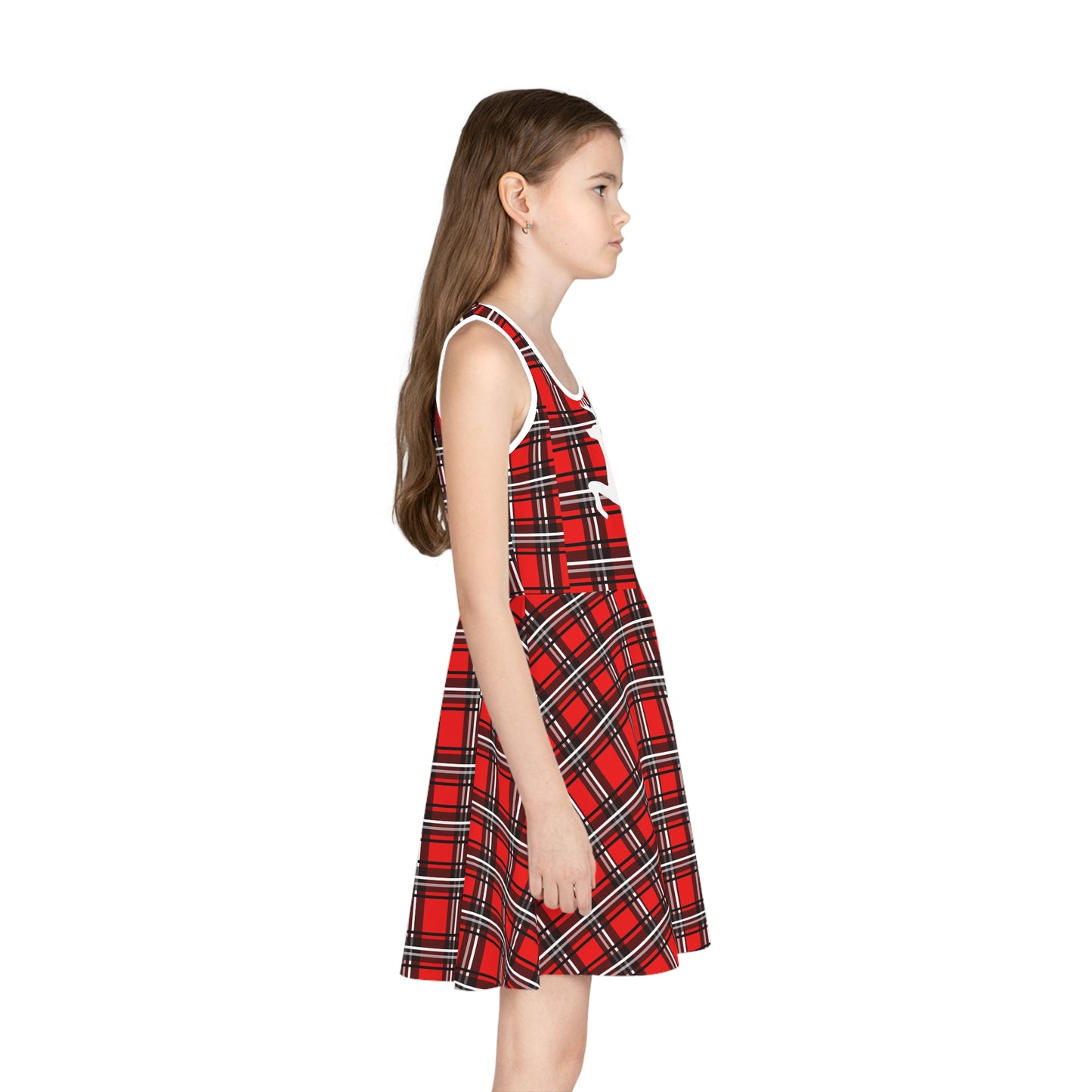 Girls' Sleeveless Sundress (AOP)/ White Reindeer/Red/Black/Plaid/Holiday