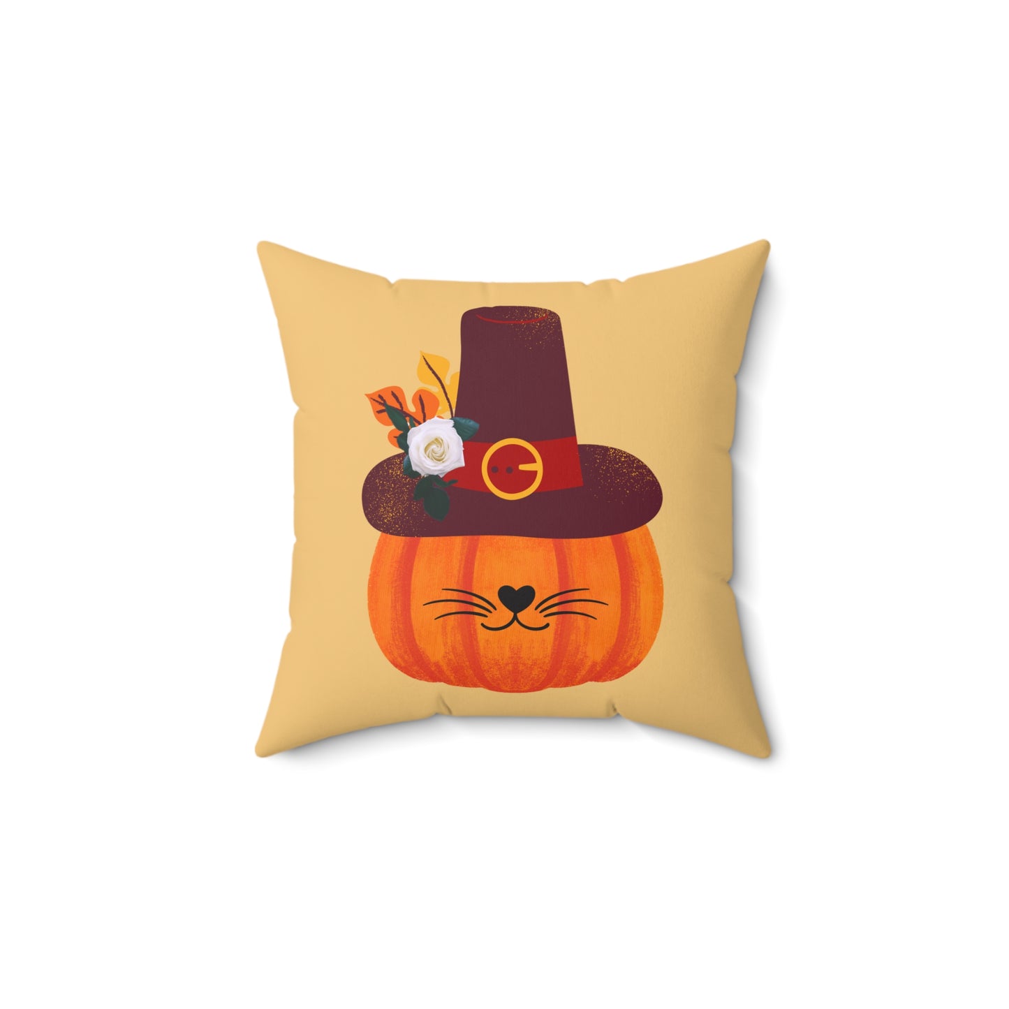 Spun Polyester Square Pillow/ Pilgrim Kitty Pumpkin/Holiday