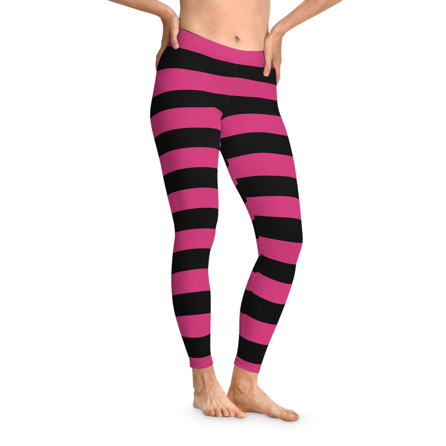 Womans Stretchy Leggings (AOP)/Witch Stripes/Dark Pink/Halloween