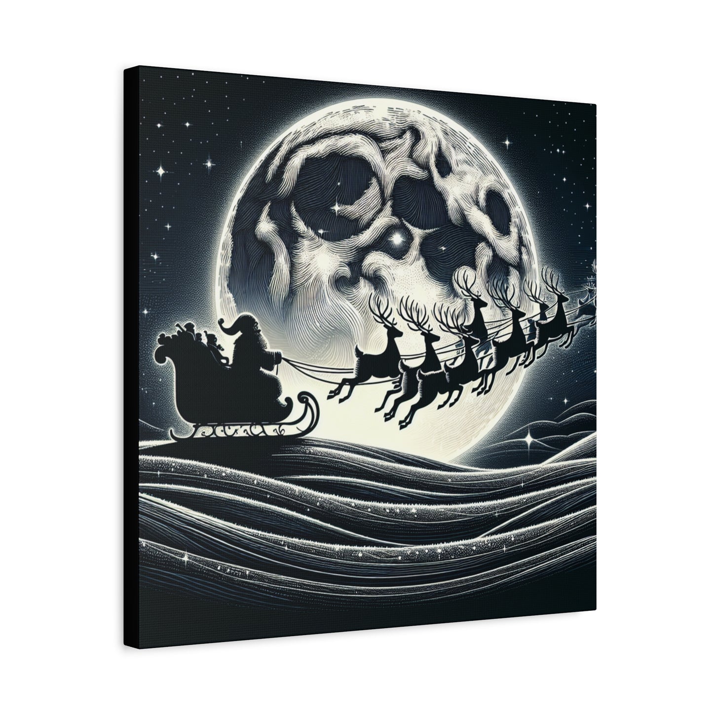 Matte Canvas, Stretched, 1.25"/Santa and His Flying Reindeer/Moon BG