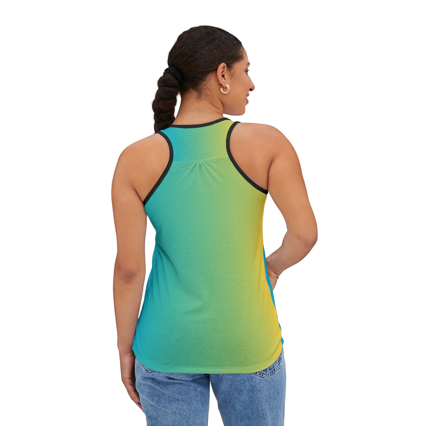 Women's Tank Top (AOP)/Neon Pink Flamingo/Blue/Yellow Gradient