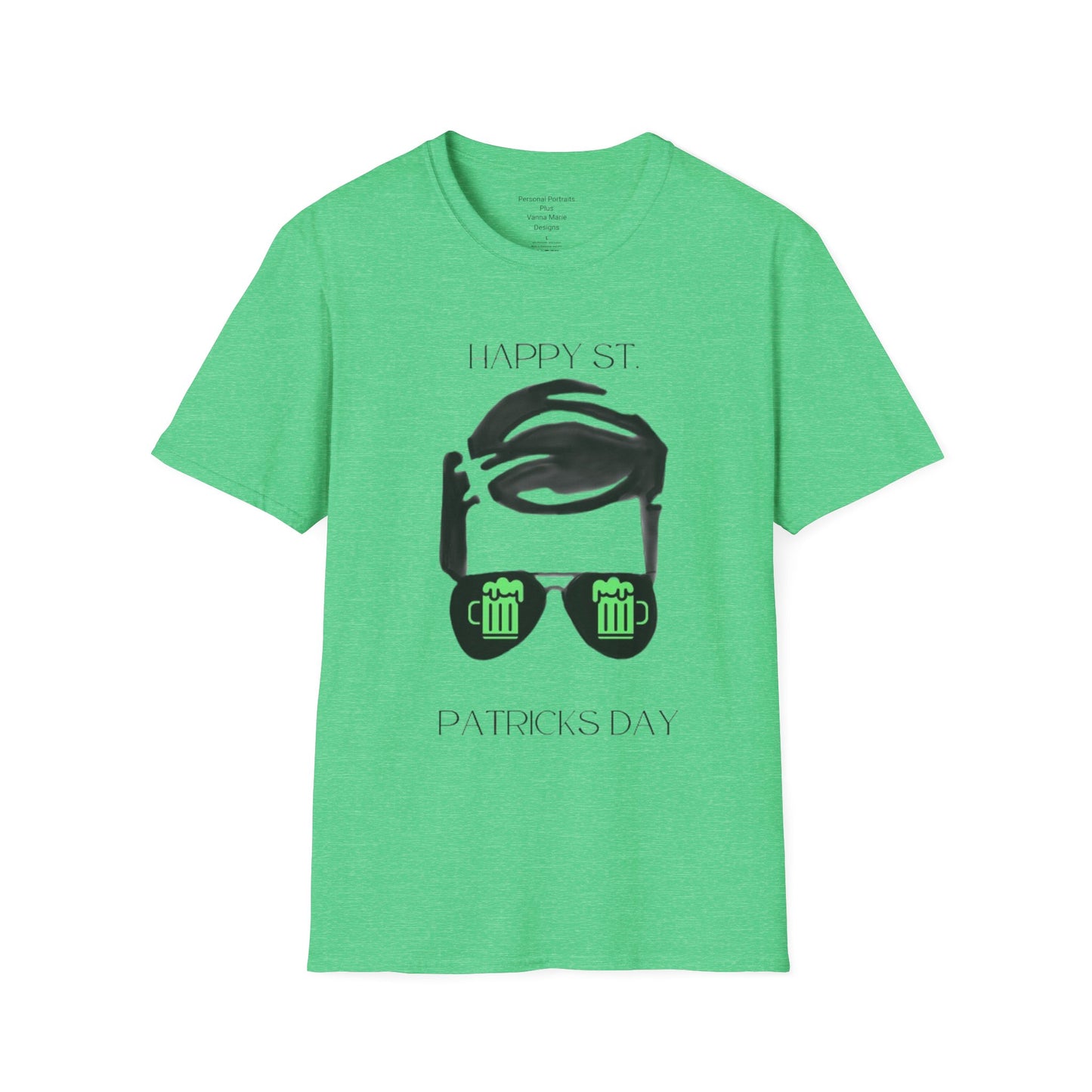 Unisex Softstyle T-Shirt/ Happy St Patrick's Day/Man/Black Glasses/Green Beer