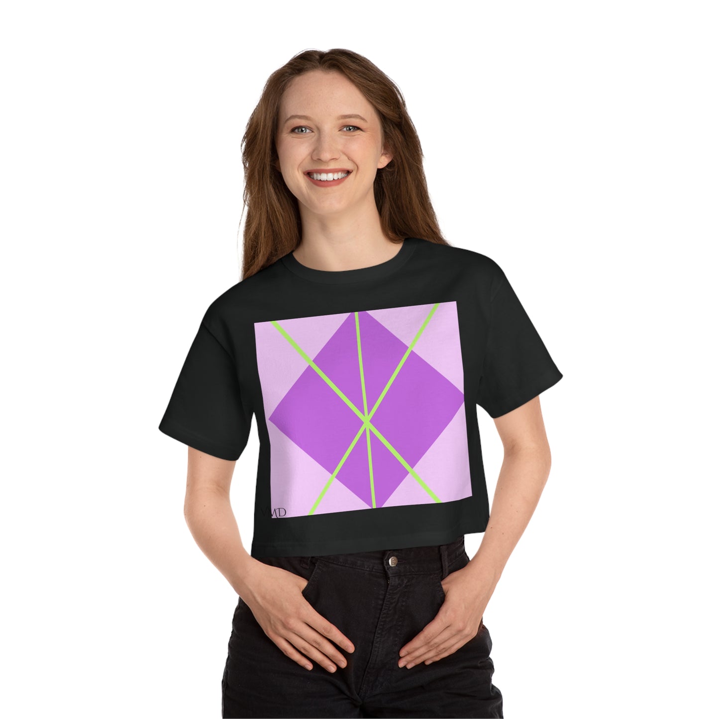 Champion Women's Cropped T-Shirt/Spring/Purple/Diamond/Green lines