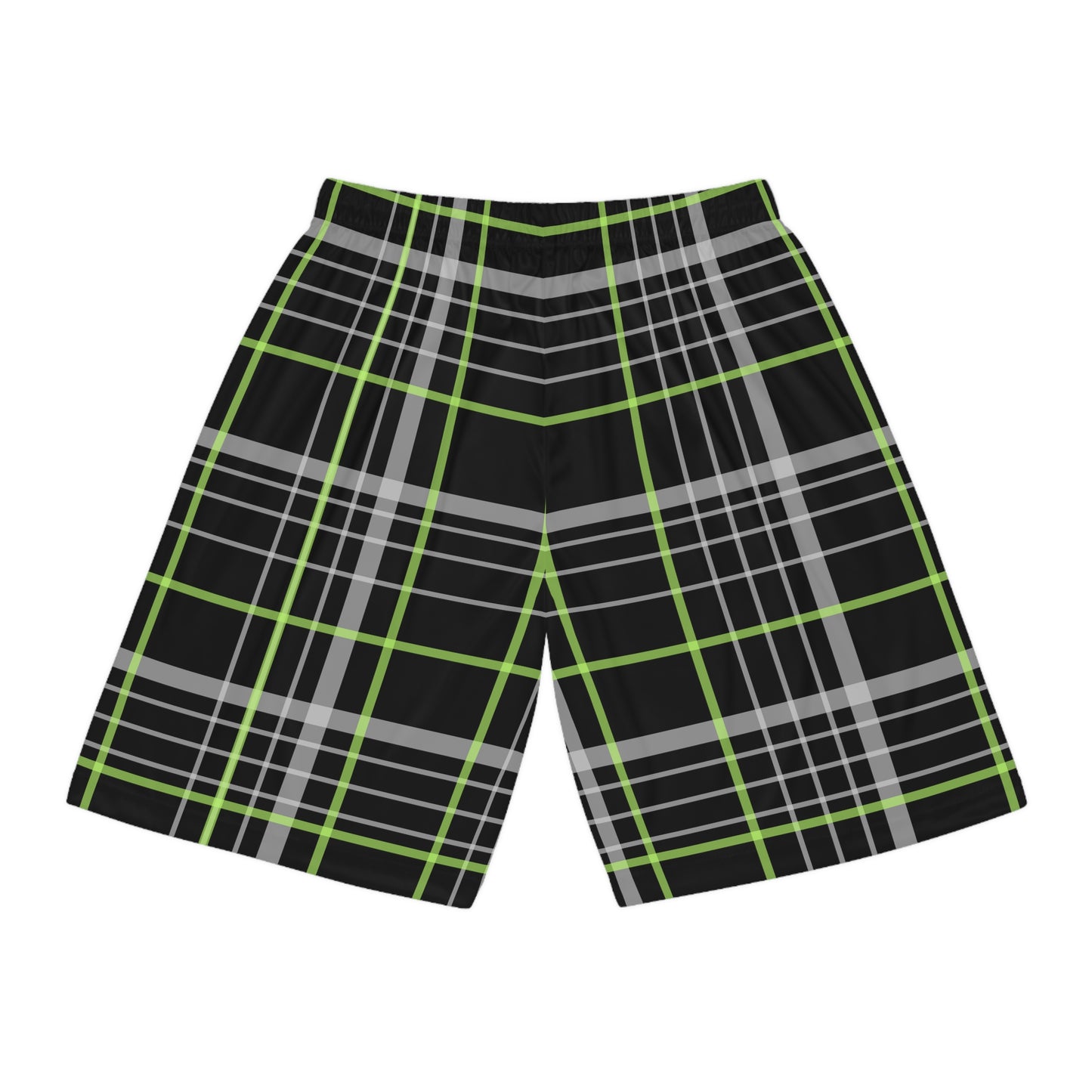 Basketball Shorts (AOP)/Black and Green Plaid