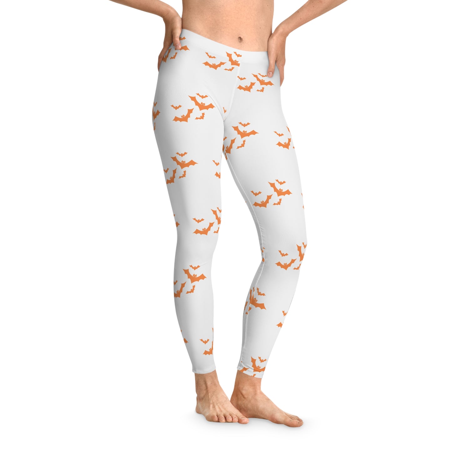 Woman's Stretchy Leggings (AOP)/Bats/Orange/Halloween