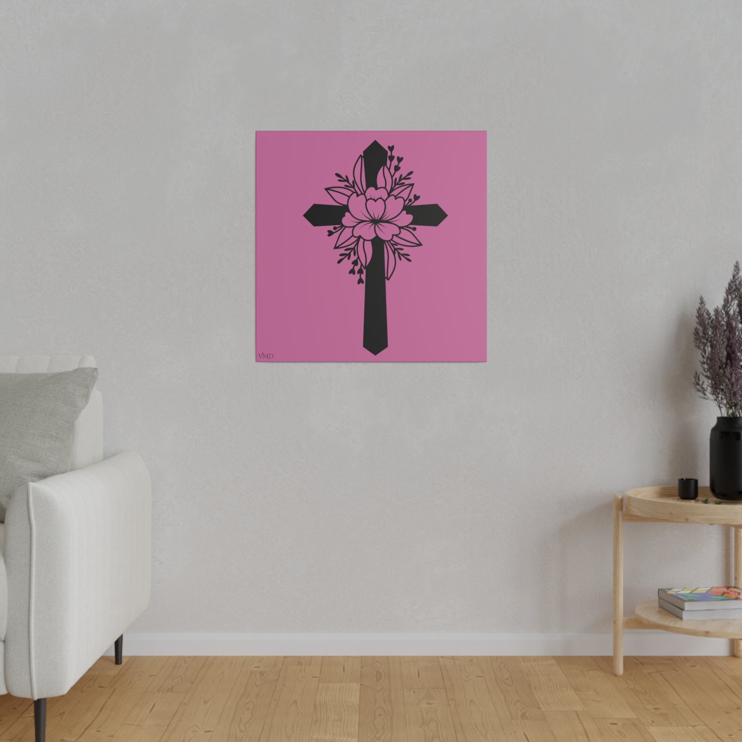 Digital Portrait Print, 0.75"/Floral Cross/Pink BG