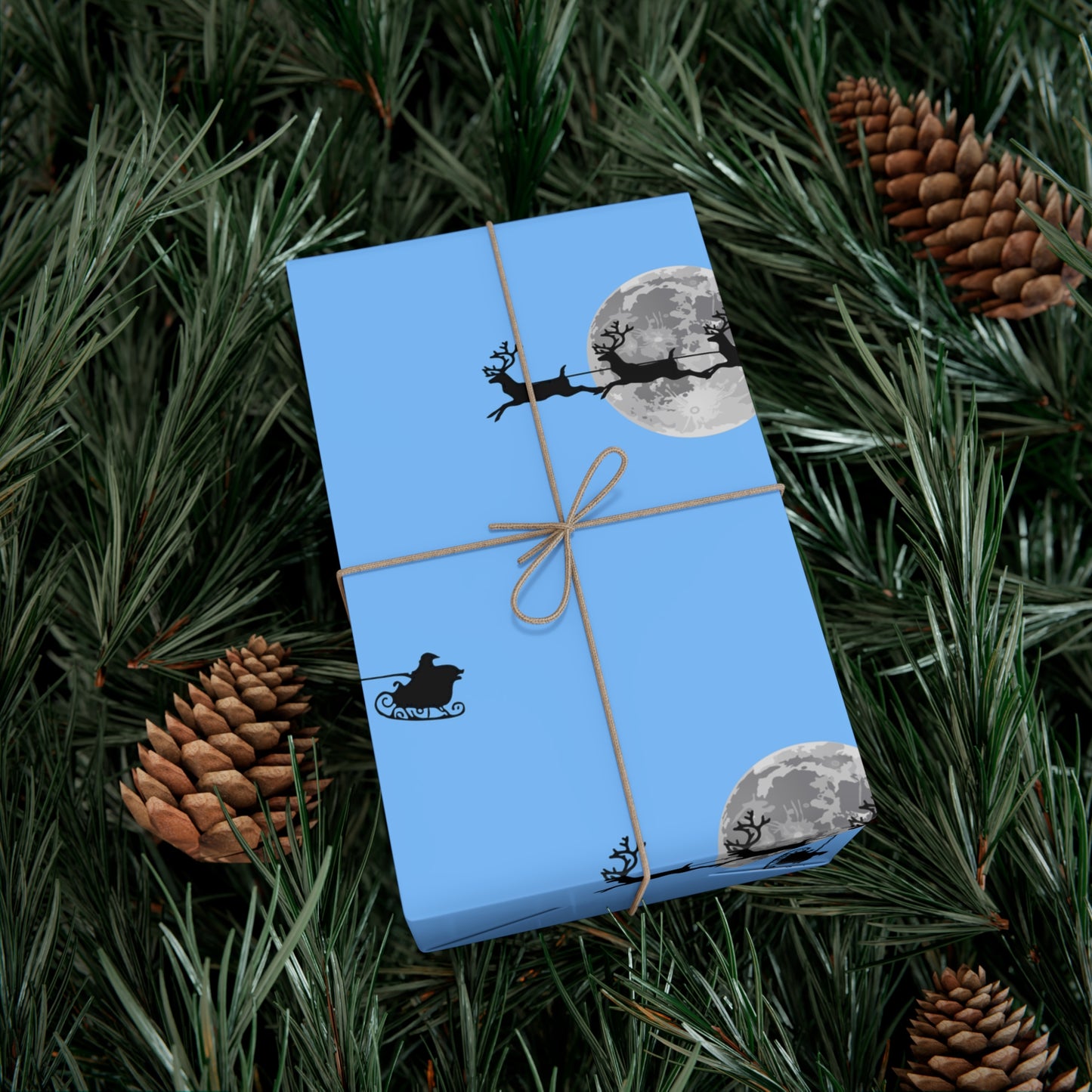 Holiday Gift Wrap Papers/ Blue/Santa in the sky Silhouette