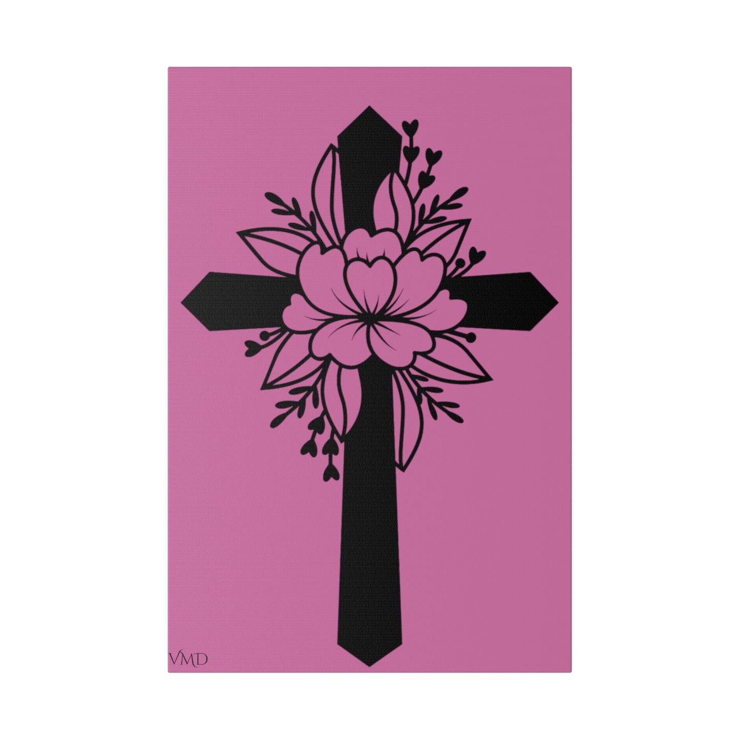 Digital Portrait Print, 0.75"/Floral Cross/Pink BG