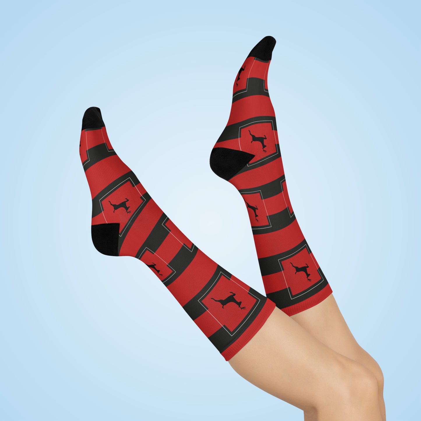 Cushioned Crew Socks Holiday/Reindeer/Black/Red striped