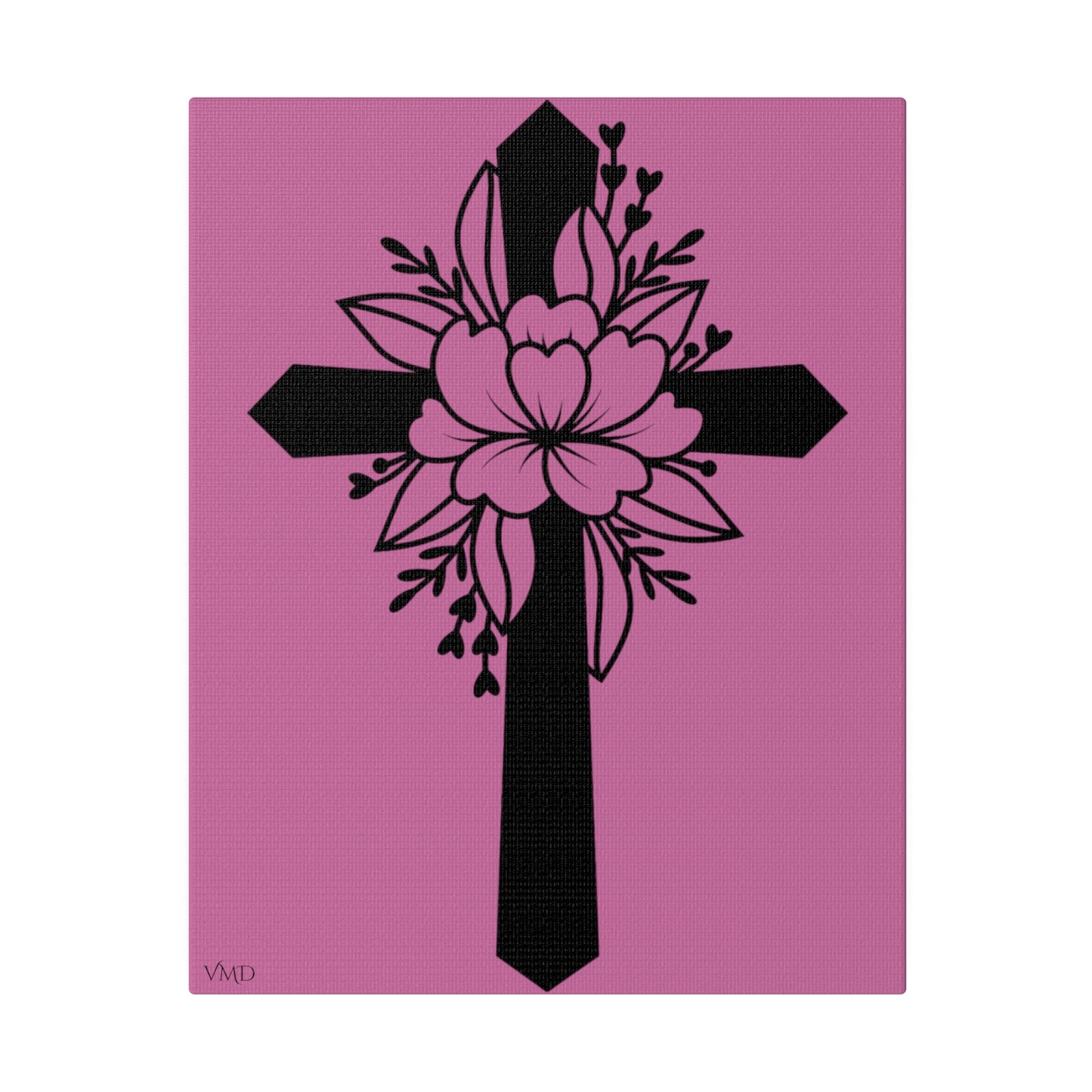 Digital Portrait Print, 0.75"/Floral Cross/Pink BG