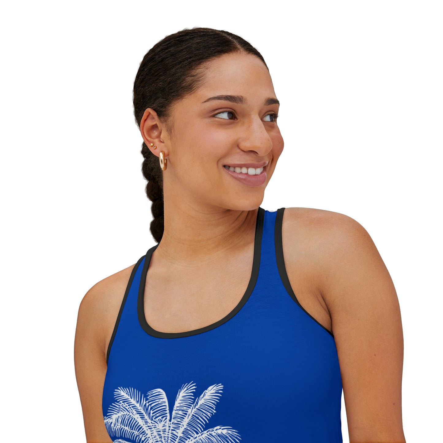 Women's Tank Top/Colored Lining/Black/White (AOP)Palm Tree/Blue/White