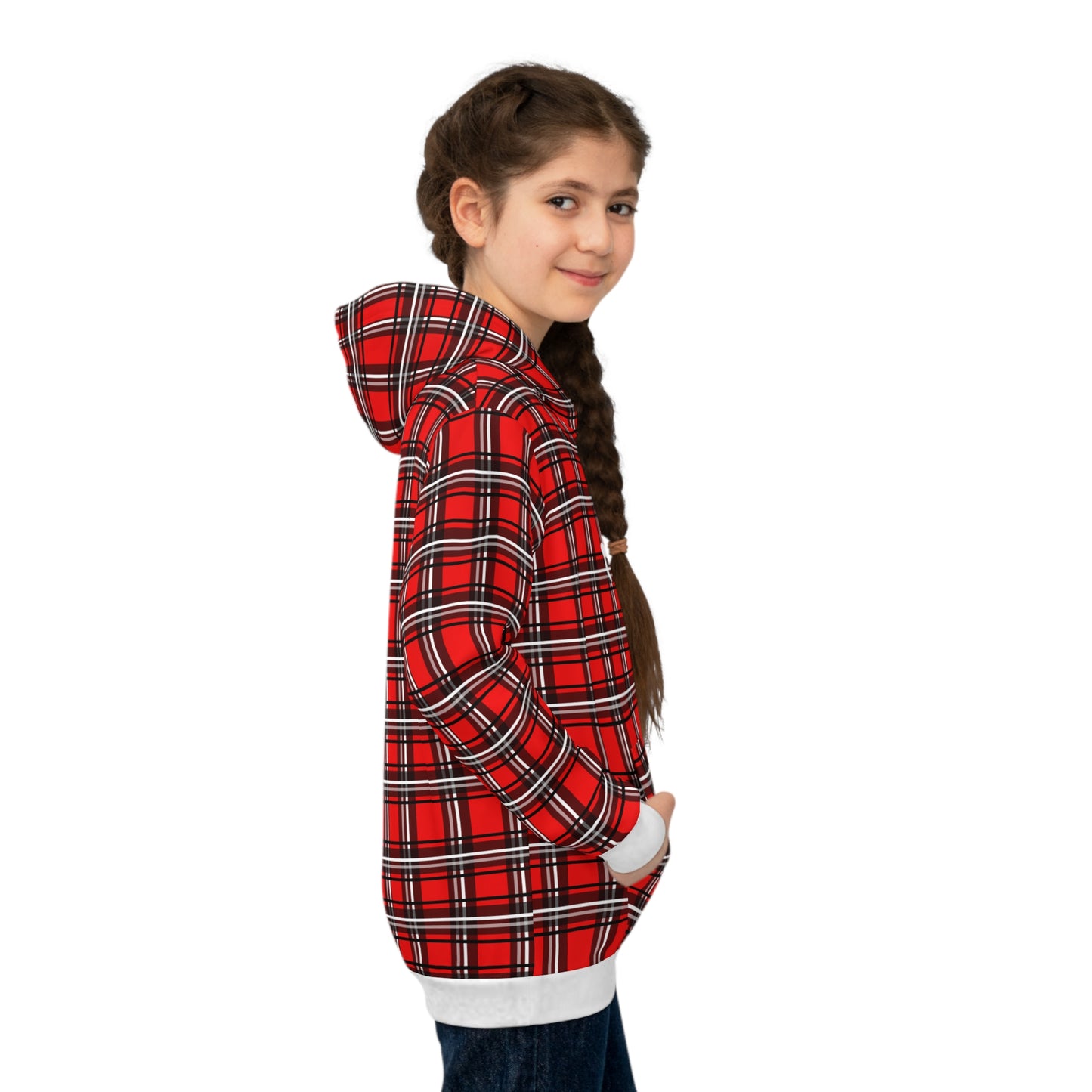 Children's Hoodie (AOP) / White Reindeer/Red/Black/Plaid/Holiday