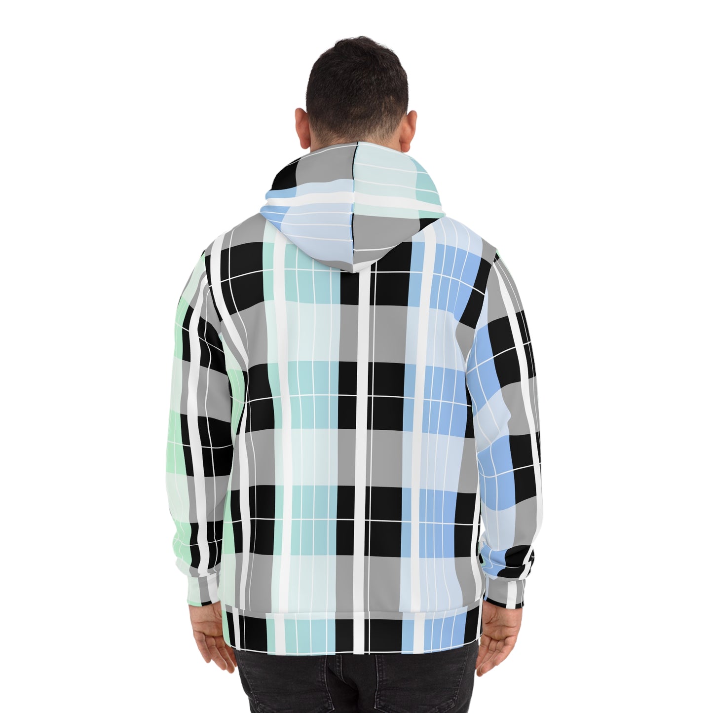 unisex Hoodie (AOP)/ Pastel Plaid/Gradient Green/Blue