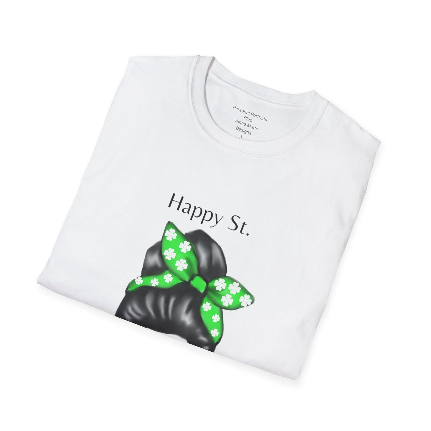 Unisex Softstyle T-Shirt/Happy St. Patricks Day/ Woman/ Brunette/ Green Glasses/White Beer