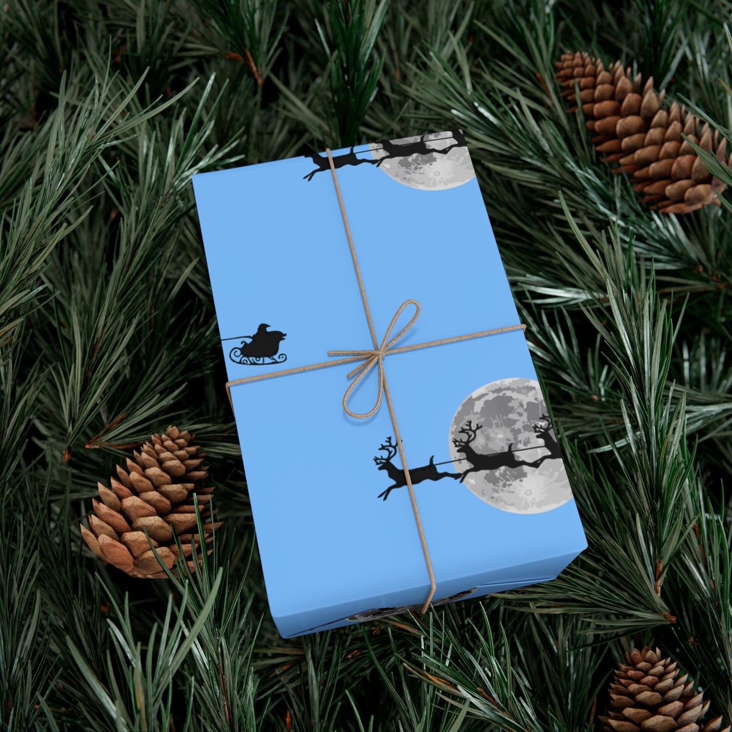 Holiday Gift Wrap Papers/ Blue/Santa in the sky Silhouette