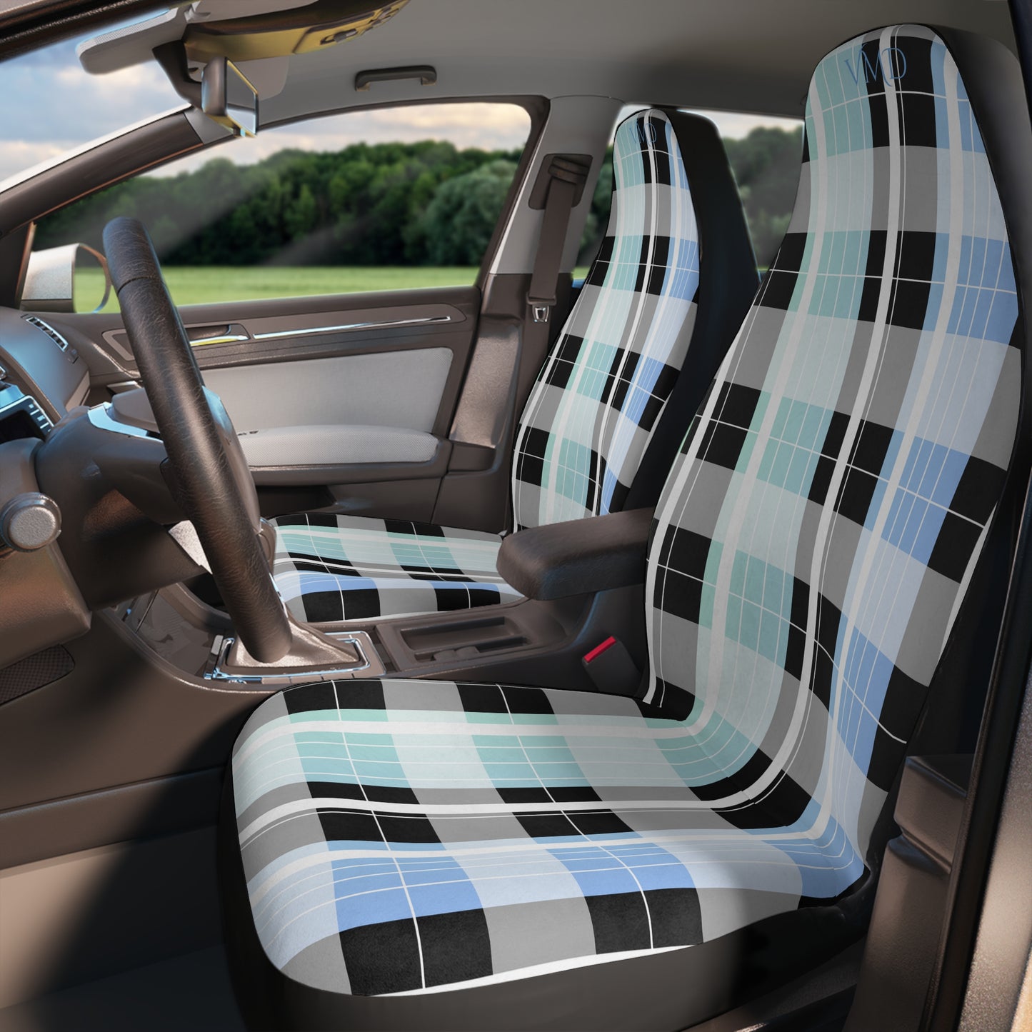 Polyester Car Seat Covers/Pastel Blue Gradient Plaid