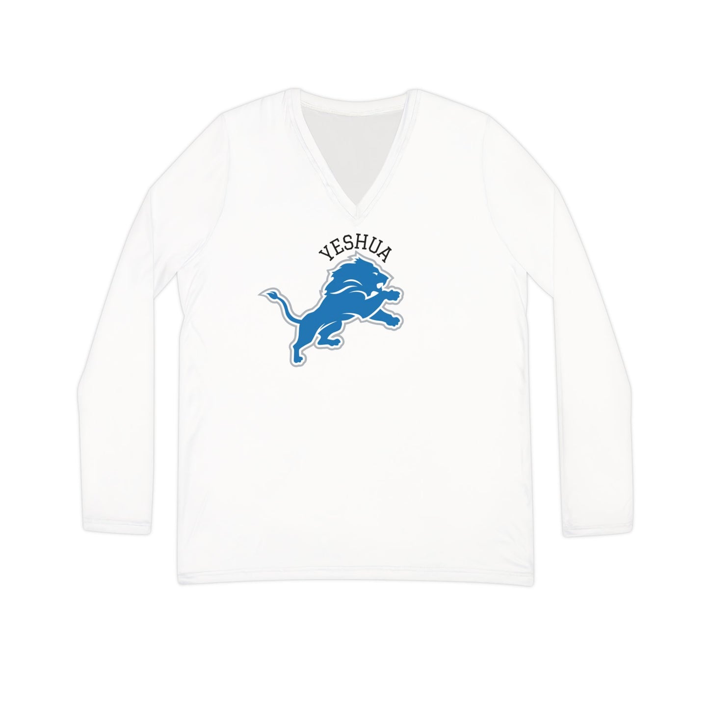 Women's Long Sleeve V-neck Shirt (AOP)Yeshua/Blue/White/Lion