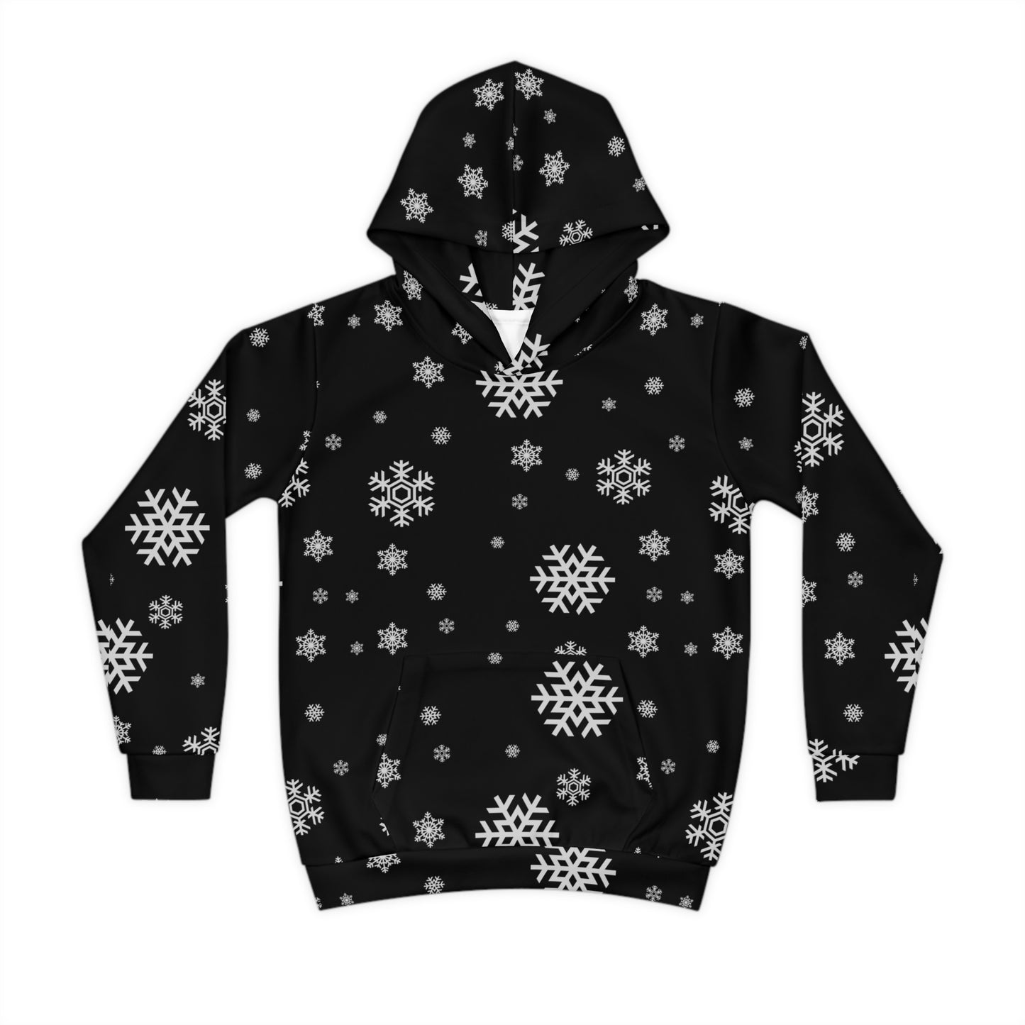 Children's Hoodie (AOP)/White Snowflakes /Black/ BG