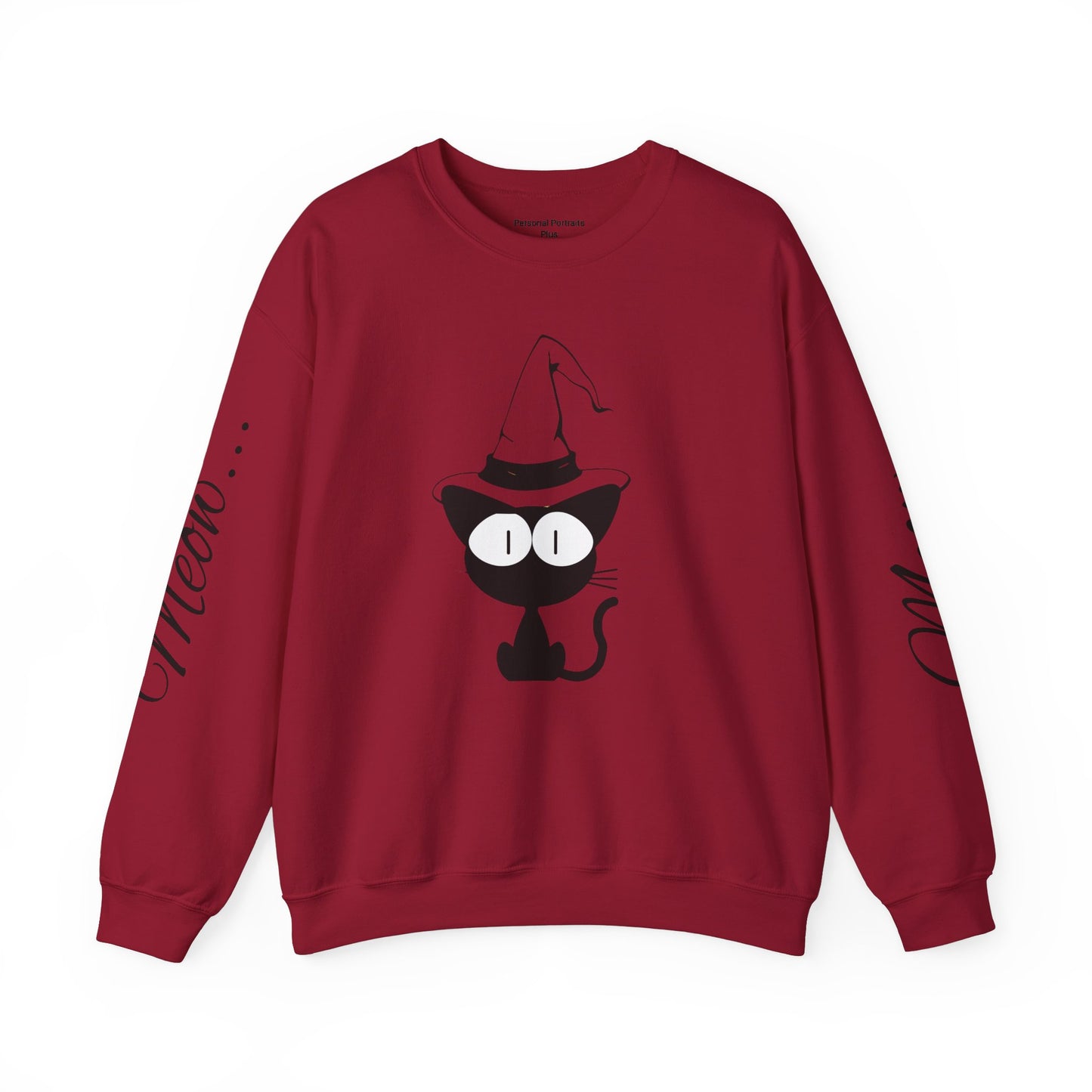 Womans Heavy Blend™ Crewneck Sweatshirt/Cat in a Hat/Holiday/Text down the Arm