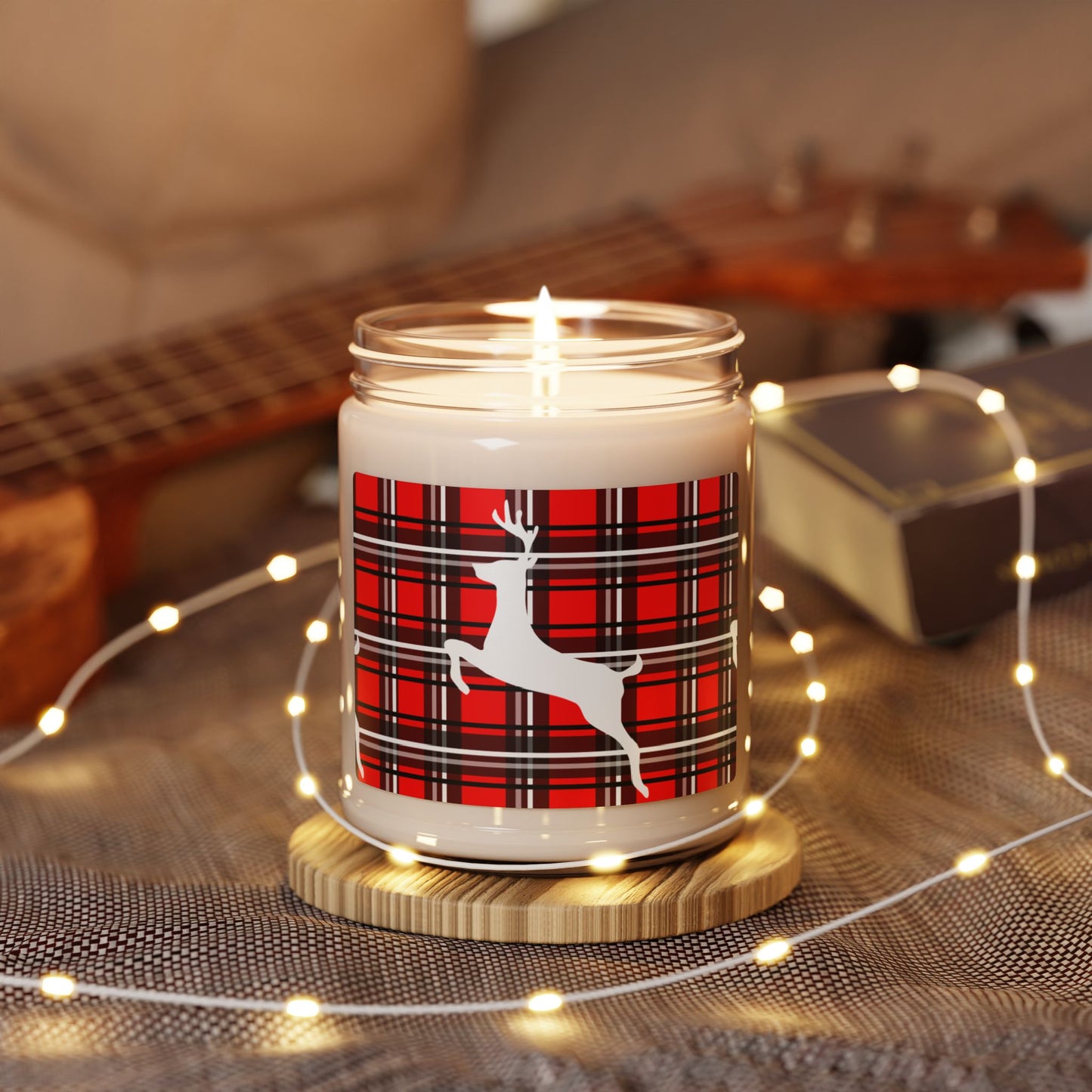 Scented Soy Candle, 9oz/Red/Black/White Plaid/ White Reindeer/Holiday