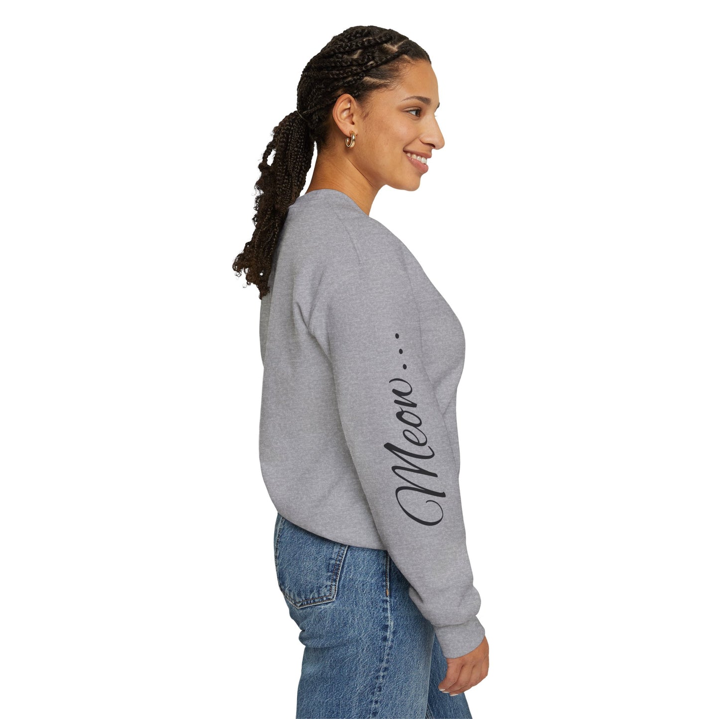 Womans Heavy Blend™ Crewneck Sweatshirt/Cat in a Hat/Holiday/Text down the Arm