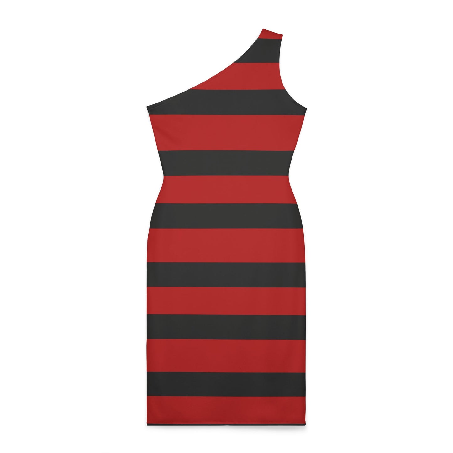 Women's Holiday Shoulder Dress (AOP)/ Reindeer Black/Red Striped