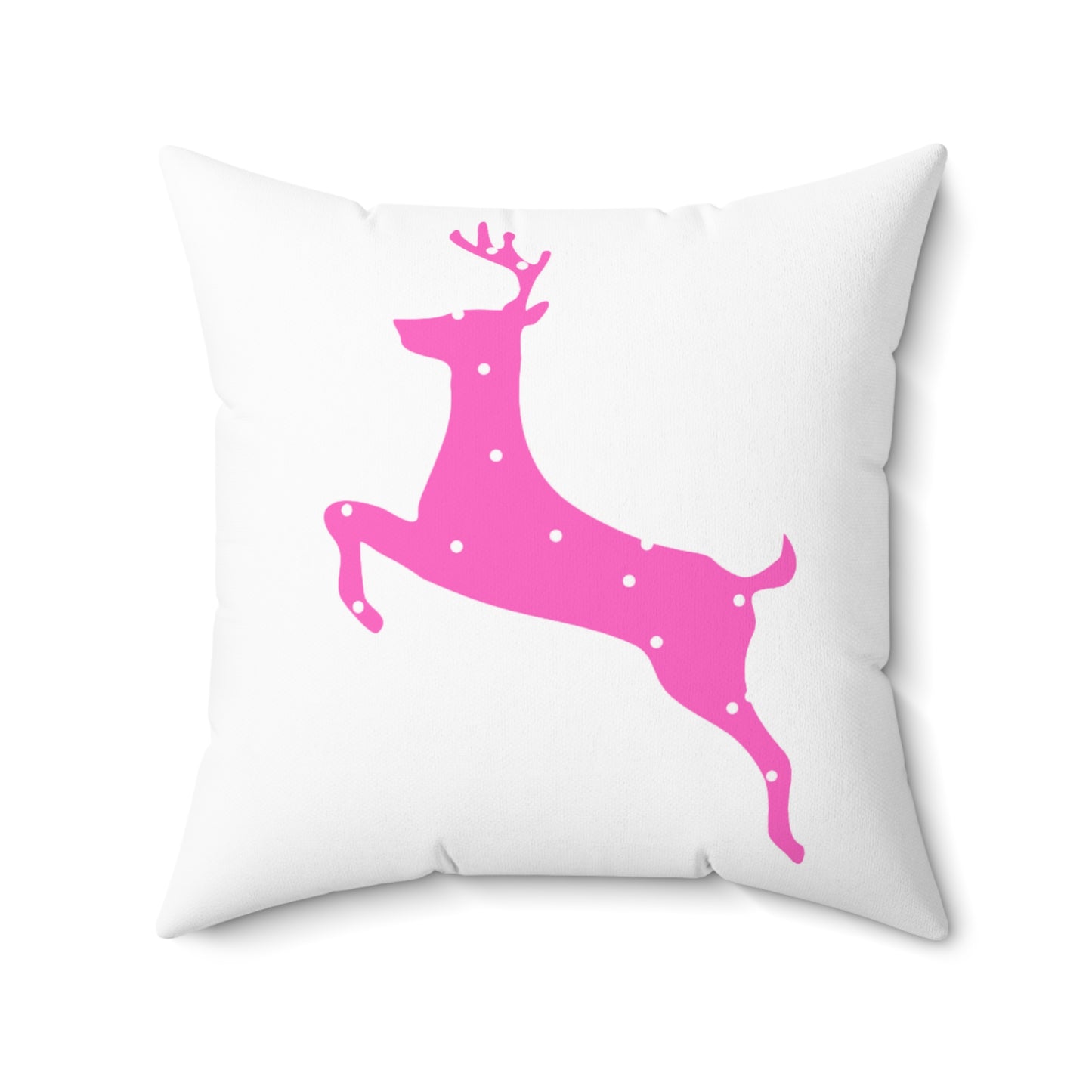 Spun Polyester Square Pillow/Pink Poke a Dot Reindeer/Holiday/White