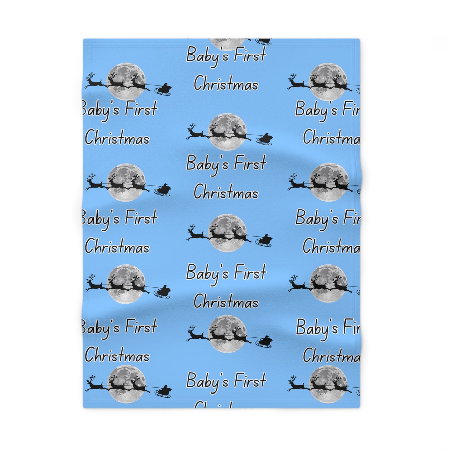 Soft Fleece Baby Blanket/ Baby's first Christmas/Santa flying across the moon Silhouette/ Blue