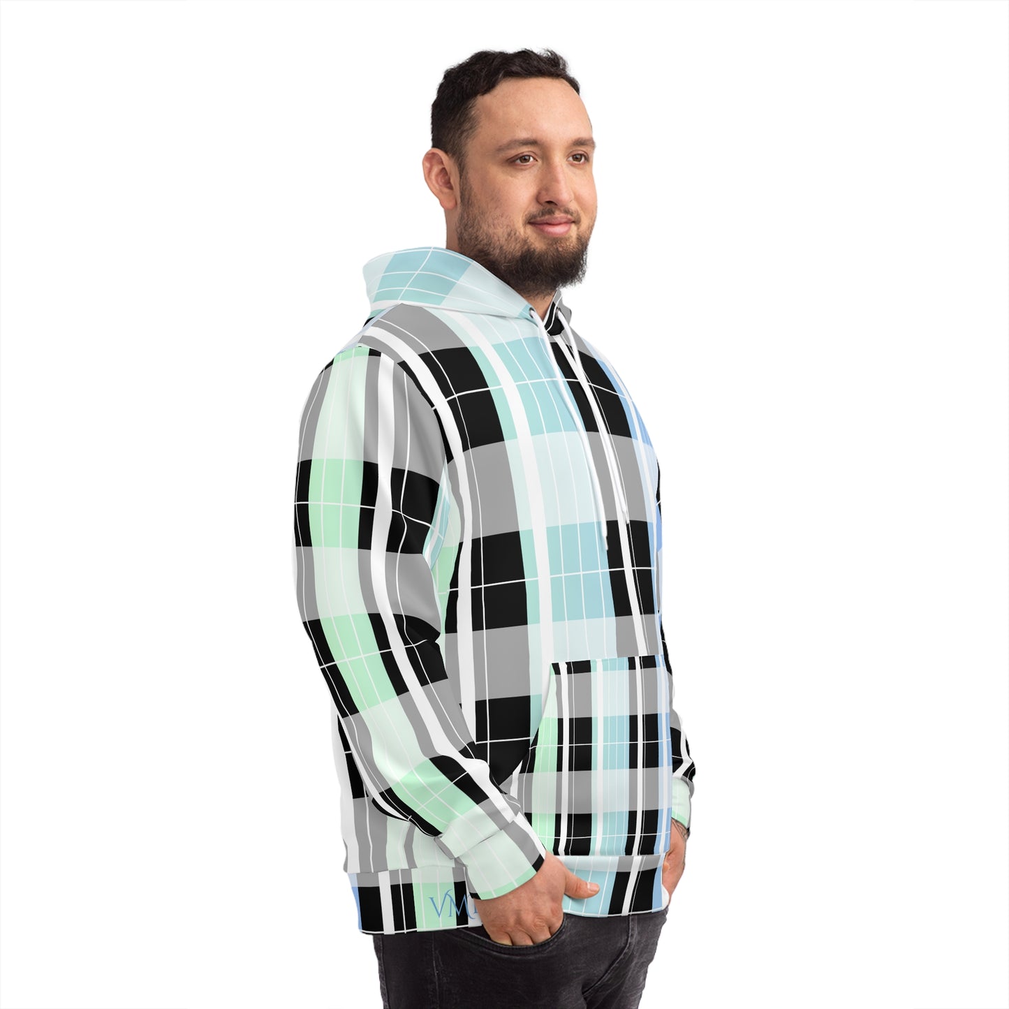 unisex Hoodie (AOP)/ Pastel Plaid/Gradient Green/Blue