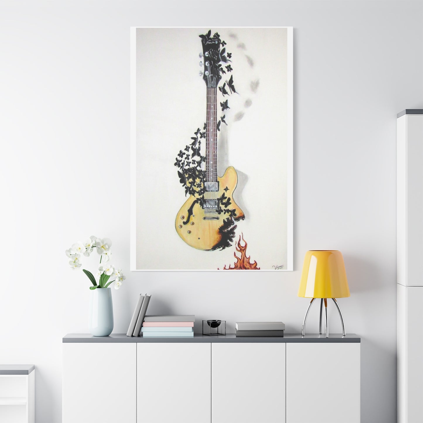 Matte Canvas, Stretched, 1.25" Acrylic Painting Print/ Music Never Dies Guitar