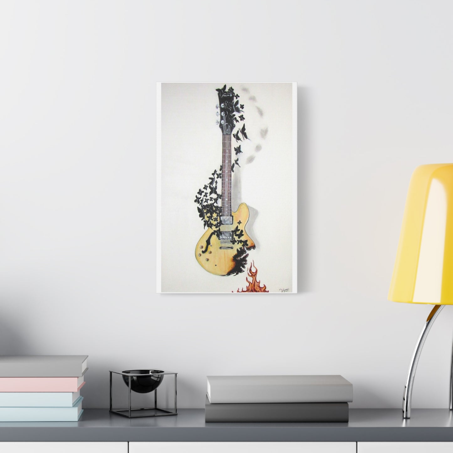 Matte Canvas, Stretched, 1.25" Acrylic Painting Print/ Music Never Dies Guitar