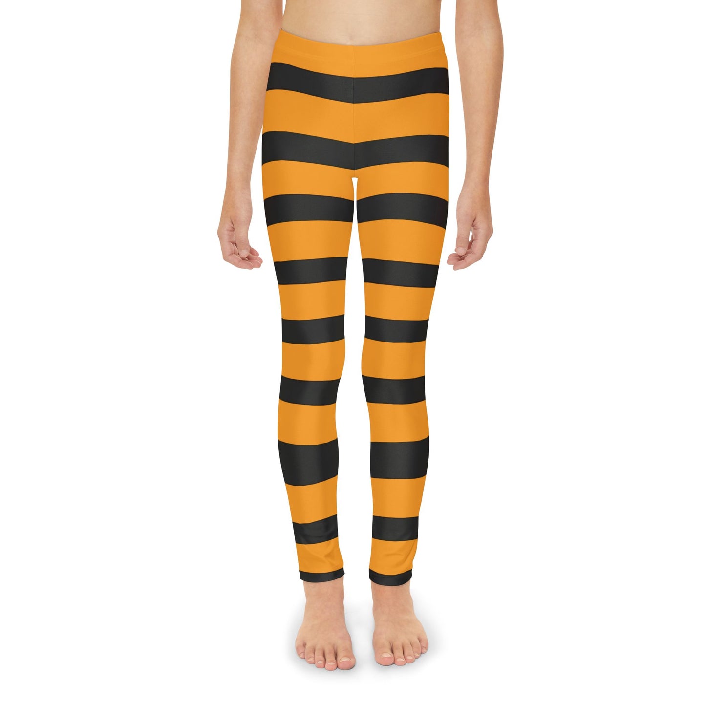 Youth Full-Length Leggings (AOP) Witch Stripes/ Orange