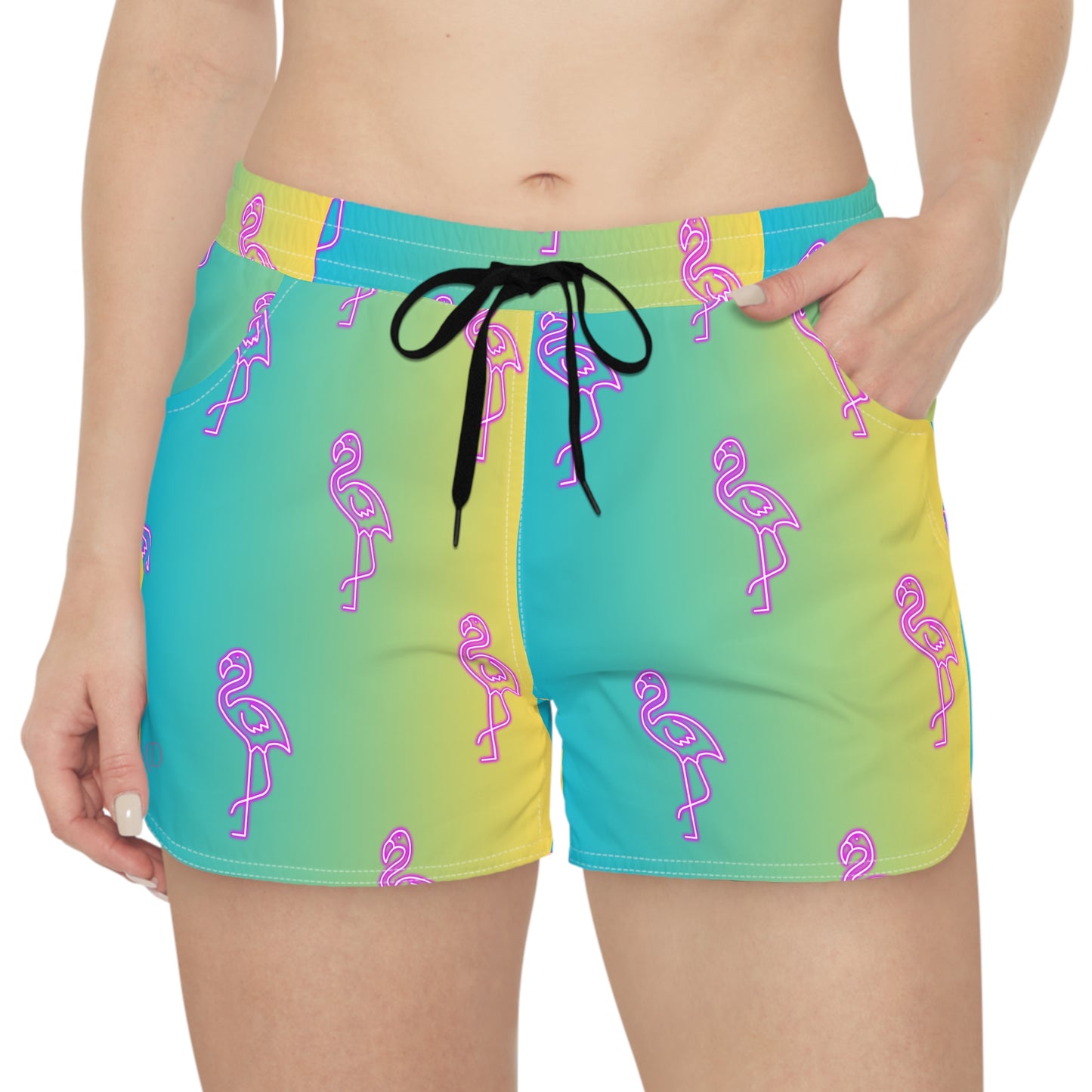 Women's Casual Shorts (AOP)/Neon Pink Flamingo/Blue/Yellow Gradient