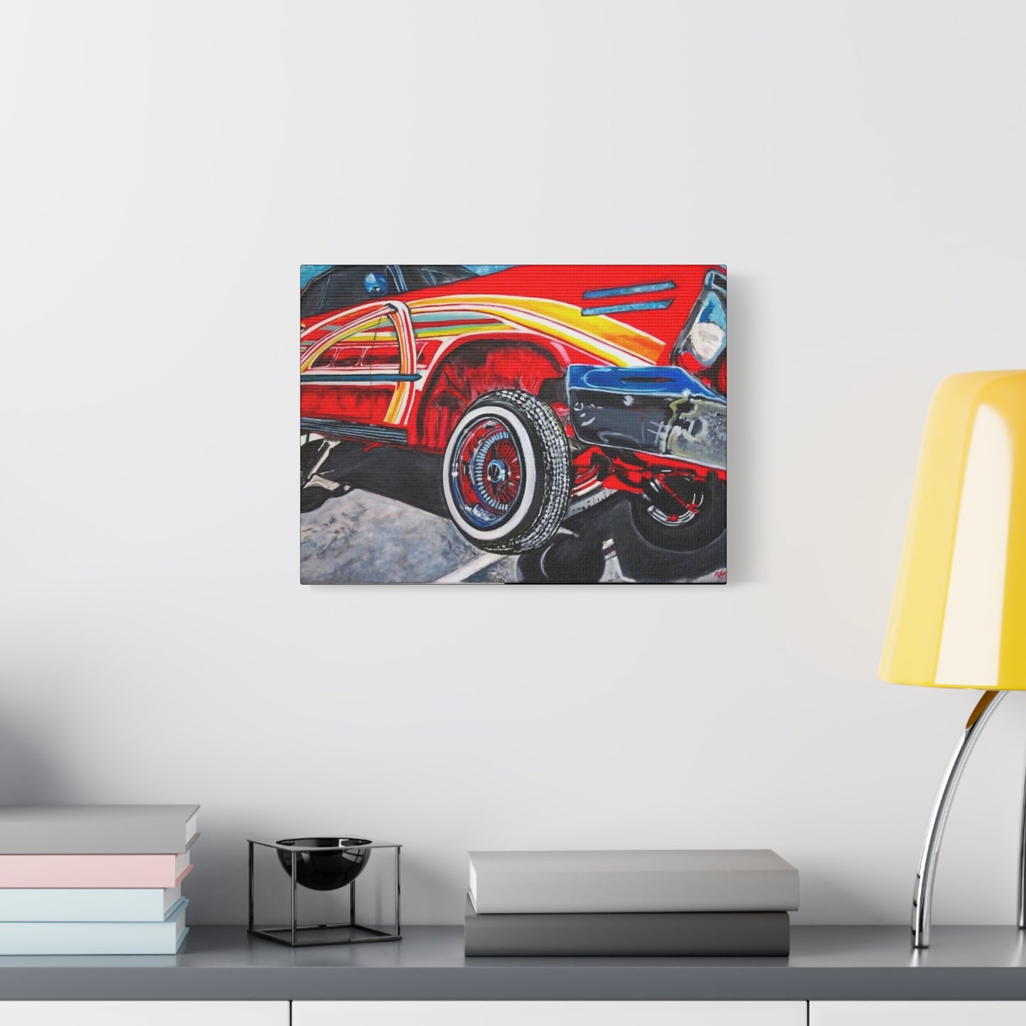 Matte Canvas, Stretched, 1.25" /Acrylic Painted Print/Red Lowrider on Hydraulics