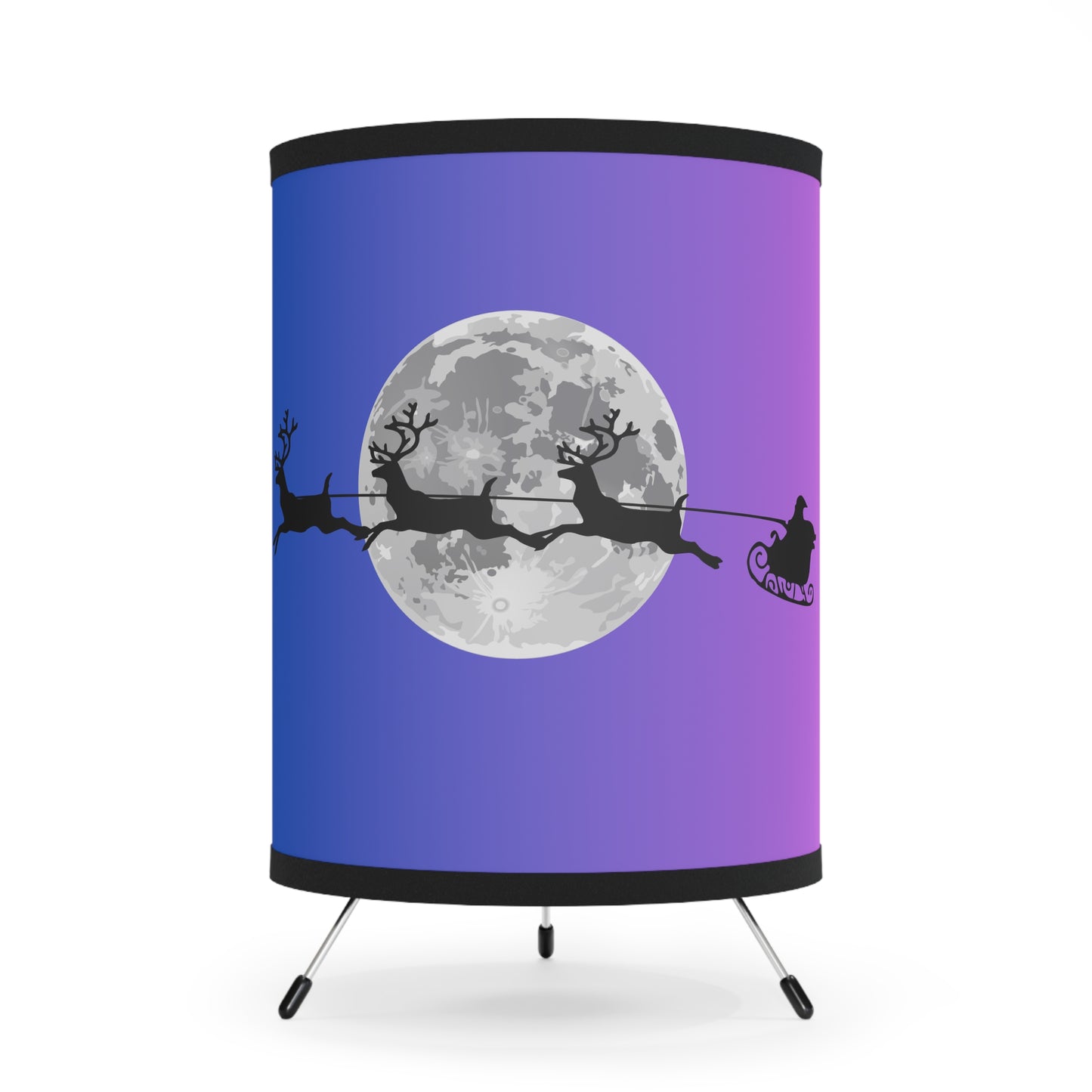 Tripod Lamp with High-Res Printed Shade, US\CA plug/Purple/Blue Gradient/Santa jumping across the moon/Silhouette