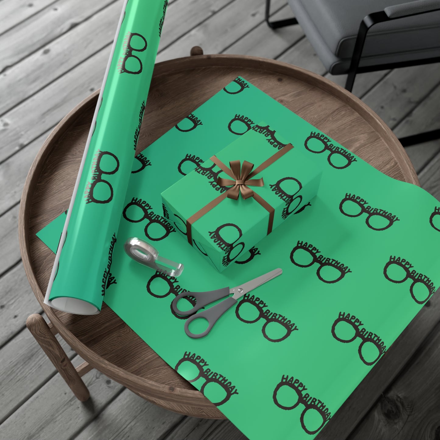 Birthday Gift Wrap Papers Happy Birthday Glasses/ Green Gradient