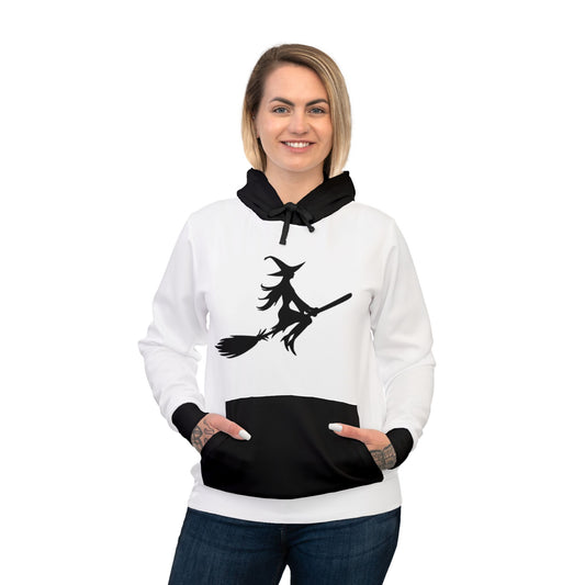 Woman's Athletic Hoodie (AOP)/ Witch on a Broom/Black